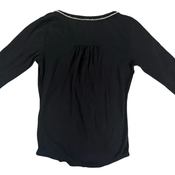 Lucky Brand Embroidered Black & White Long 3/4 Sleeve Top – M - Picture 3 of 3